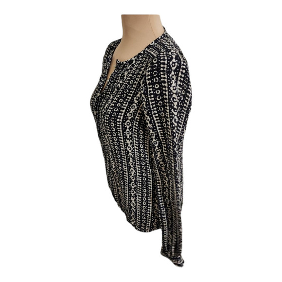 Tory Burch long sleeve navy and white button up patterned blouse silk size 2 - Picture 3 of 9